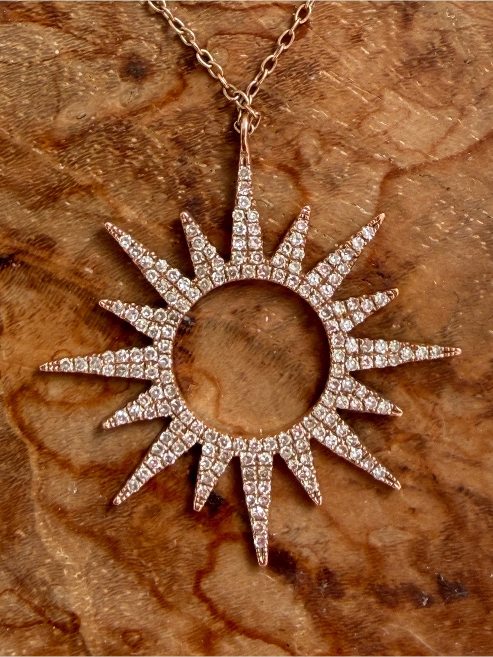 14k Rose gold and diamond pendant necklace.